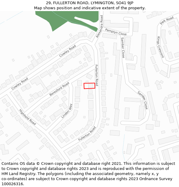 29, FULLERTON ROAD, LYMINGTON, SO41 9JP: Location map and indicative extent of plot