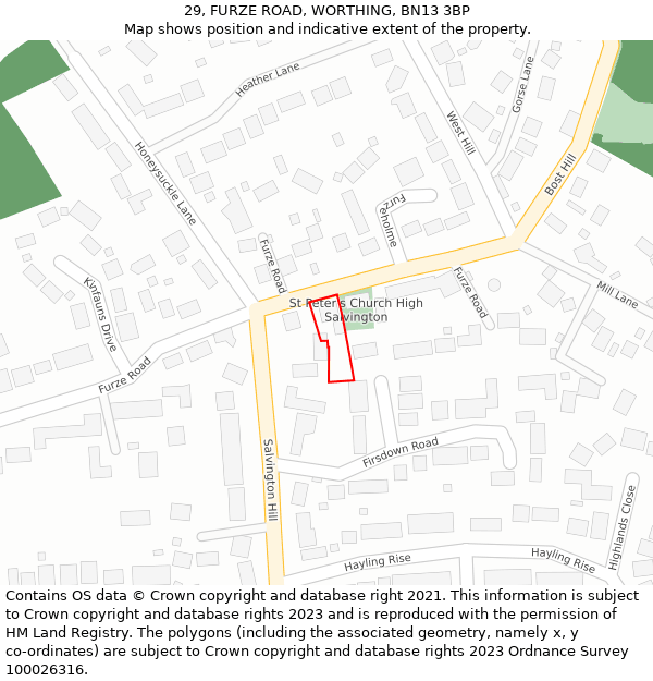 29, FURZE ROAD, WORTHING, BN13 3BP: Location map and indicative extent of plot