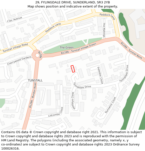 29, FYLINGDALE DRIVE, SUNDERLAND, SR3 2YB: Location map and indicative extent of plot