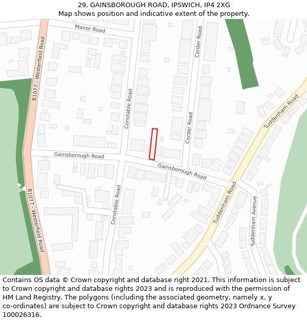 29, GAINSBOROUGH ROAD, IPSWICH, IP4 2XG: Location map and indicative extent of plot