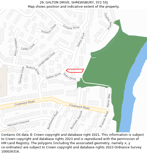 29, GALTON DRIVE, SHREWSBURY, SY2 5XJ: Location map and indicative extent of plot