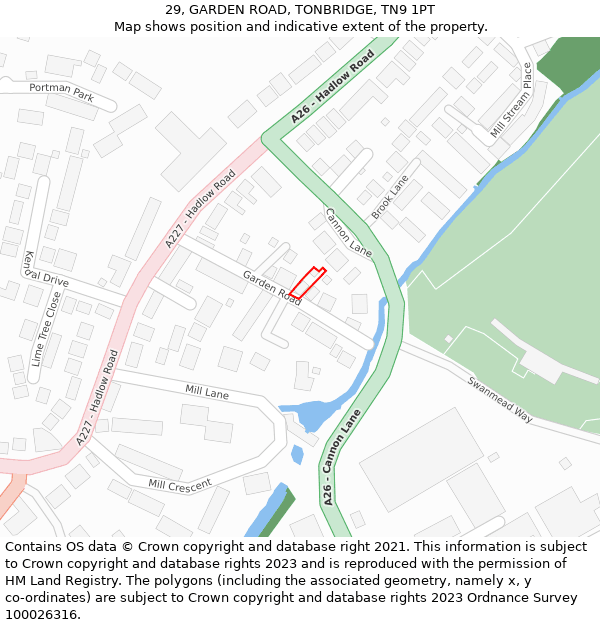 29, GARDEN ROAD, TONBRIDGE, TN9 1PT: Location map and indicative extent of plot