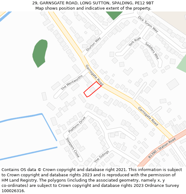 29, GARNSGATE ROAD, LONG SUTTON, SPALDING, PE12 9BT: Location map and indicative extent of plot