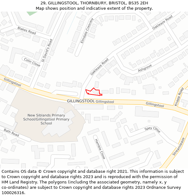 29, GILLINGSTOOL, THORNBURY, BRISTOL, BS35 2EH: Location map and indicative extent of plot