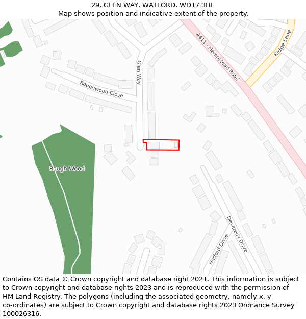 29, GLEN WAY, WATFORD, WD17 3HL: Location map and indicative extent of plot