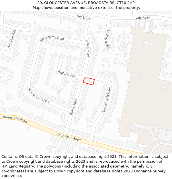 29, GLOUCESTER AVENUE, BROADSTAIRS, CT10 2HP: Location map and indicative extent of plot