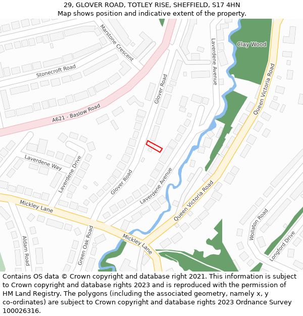 29, GLOVER ROAD, TOTLEY RISE, SHEFFIELD, S17 4HN: Location map and indicative extent of plot