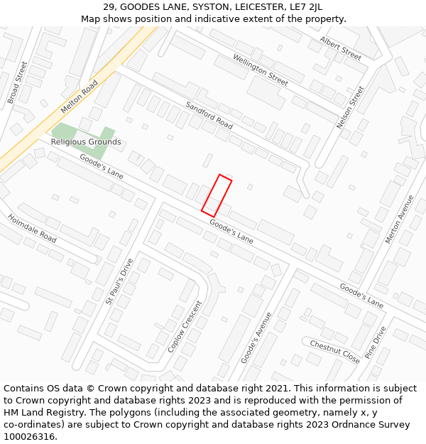 29, GOODES LANE, SYSTON, LEICESTER, LE7 2JL: Location map and indicative extent of plot