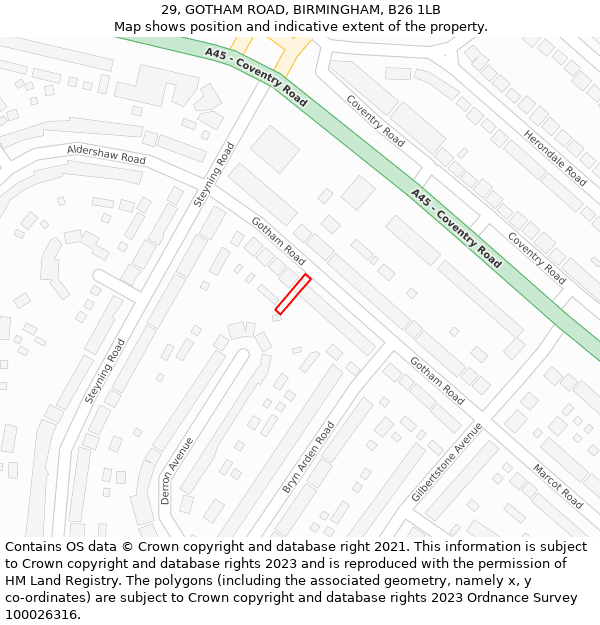 29, GOTHAM ROAD, BIRMINGHAM, B26 1LB: Location map and indicative extent of plot