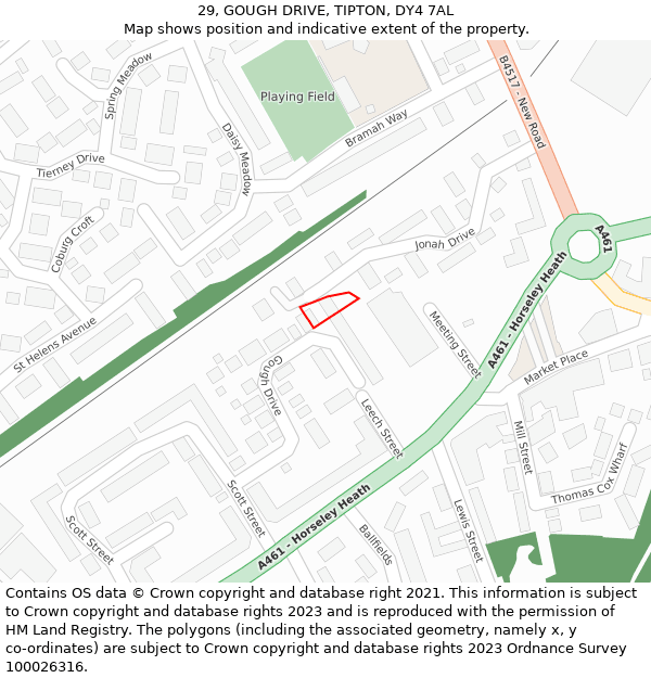 29, GOUGH DRIVE, TIPTON, DY4 7AL: Location map and indicative extent of plot