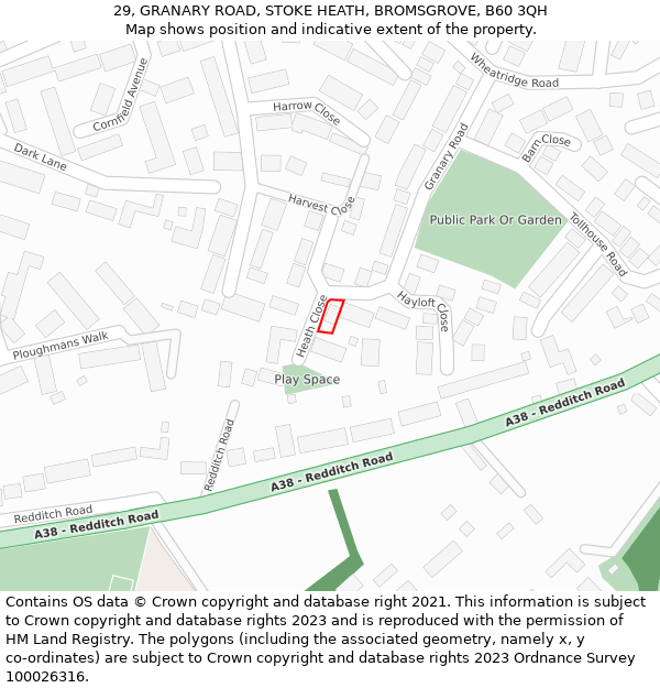 29, GRANARY ROAD, STOKE HEATH, BROMSGROVE, B60 3QH: Location map and indicative extent of plot