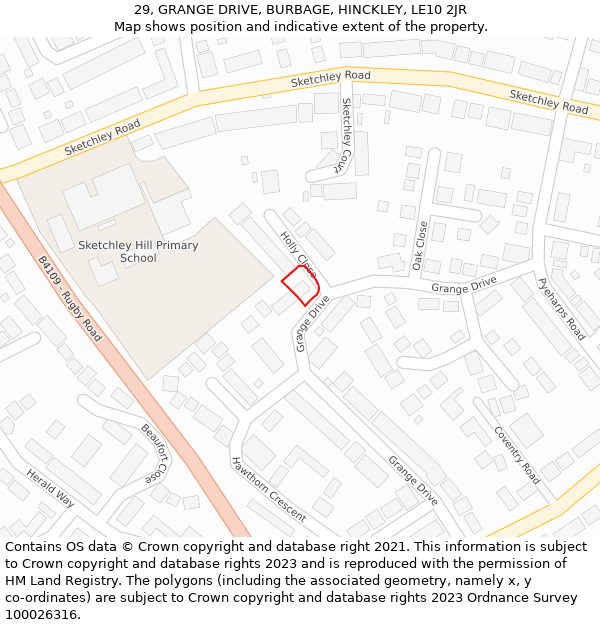 29, GRANGE DRIVE, BURBAGE, HINCKLEY, LE10 2JR: Location map and indicative extent of plot