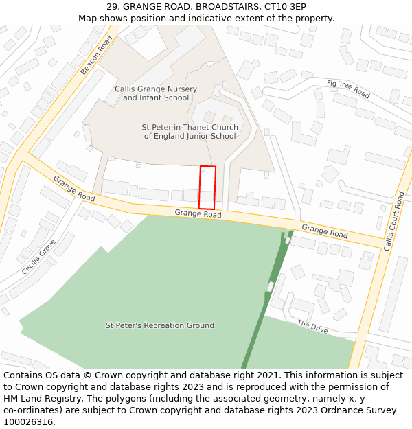 29, GRANGE ROAD, BROADSTAIRS, CT10 3EP: Location map and indicative extent of plot