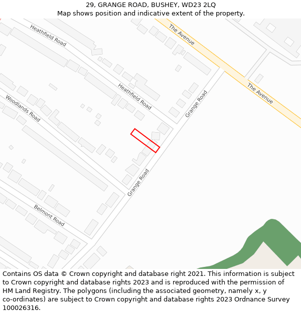 29, GRANGE ROAD, BUSHEY, WD23 2LQ: Location map and indicative extent of plot