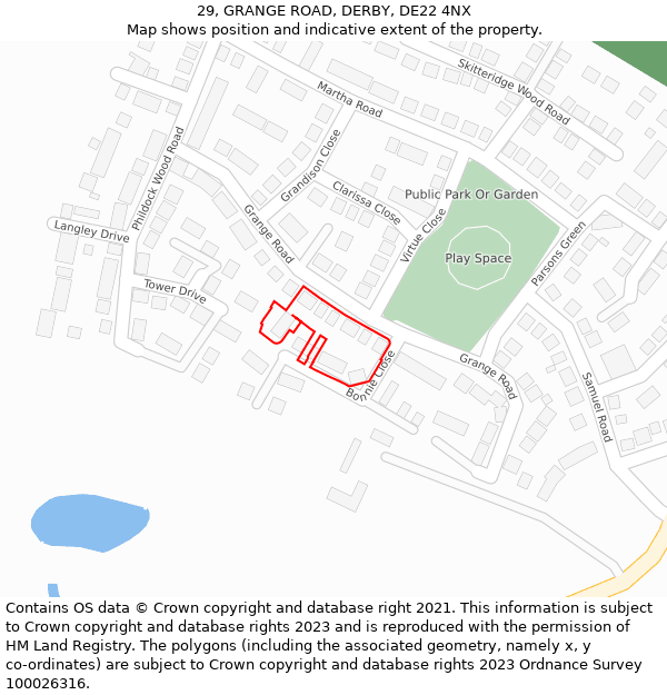 29, GRANGE ROAD, DERBY, DE22 4NX: Location map and indicative extent of plot
