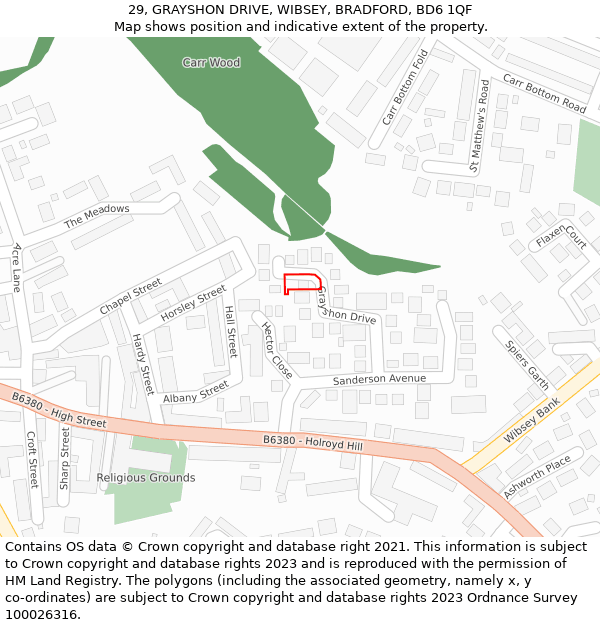 29, GRAYSHON DRIVE, WIBSEY, BRADFORD, BD6 1QF: Location map and indicative extent of plot