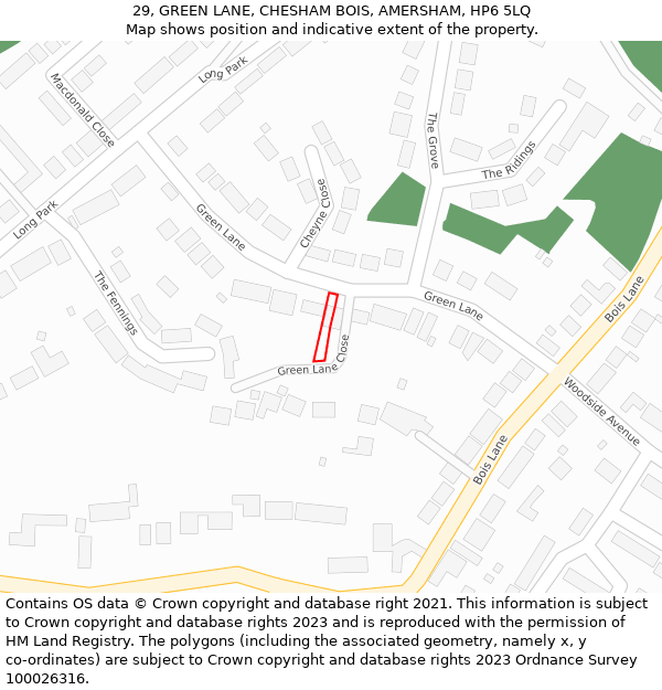 29, GREEN LANE, CHESHAM BOIS, AMERSHAM, HP6 5LQ: Location map and indicative extent of plot