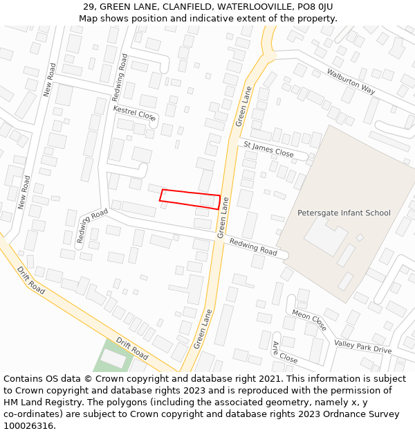 29, GREEN LANE, CLANFIELD, WATERLOOVILLE, PO8 0JU: Location map and indicative extent of plot