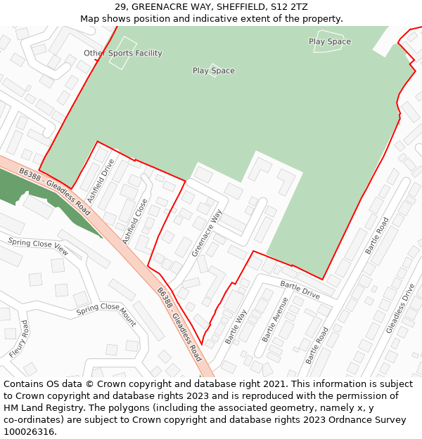29, GREENACRE WAY, SHEFFIELD, S12 2TZ: Location map and indicative extent of plot