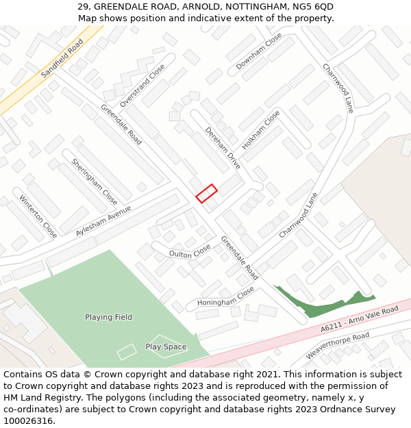 29, GREENDALE ROAD, ARNOLD, NOTTINGHAM, NG5 6QD: Location map and indicative extent of plot