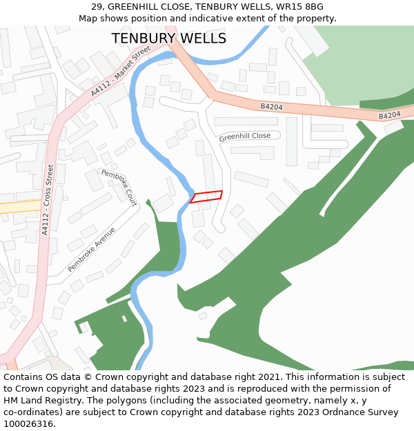 29, GREENHILL CLOSE, TENBURY WELLS, WR15 8BG: Location map and indicative extent of plot