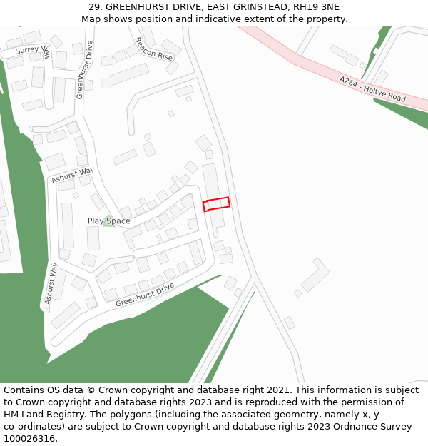 29, GREENHURST DRIVE, EAST GRINSTEAD, RH19 3NE: Location map and indicative extent of plot