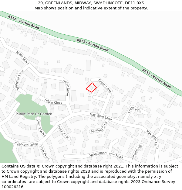 29, GREENLANDS, MIDWAY, SWADLINCOTE, DE11 0XS: Location map and indicative extent of plot