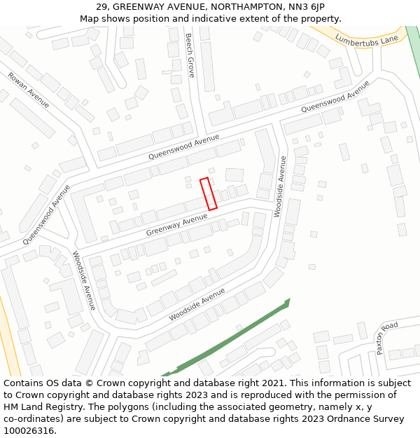 29, GREENWAY AVENUE, NORTHAMPTON, NN3 6JP: Location map and indicative extent of plot
