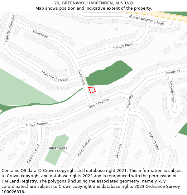 29, GREENWAY, HARPENDEN, AL5 1NQ: Location map and indicative extent of plot