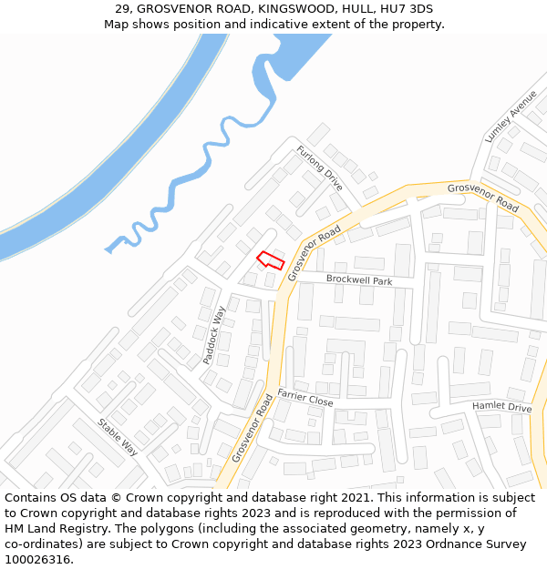 29, GROSVENOR ROAD, KINGSWOOD, HULL, HU7 3DS: Location map and indicative extent of plot