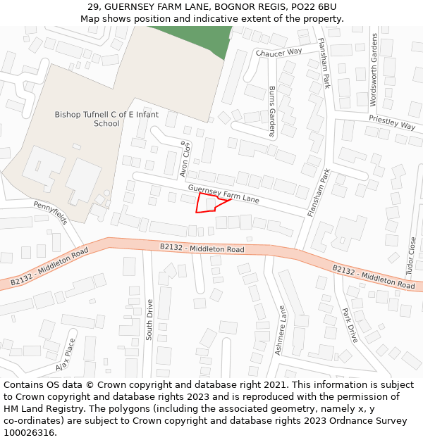 29, GUERNSEY FARM LANE, BOGNOR REGIS, PO22 6BU: Location map and indicative extent of plot