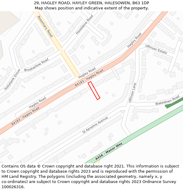 29, HAGLEY ROAD, HAYLEY GREEN, HALESOWEN, B63 1DP: Location map and indicative extent of plot