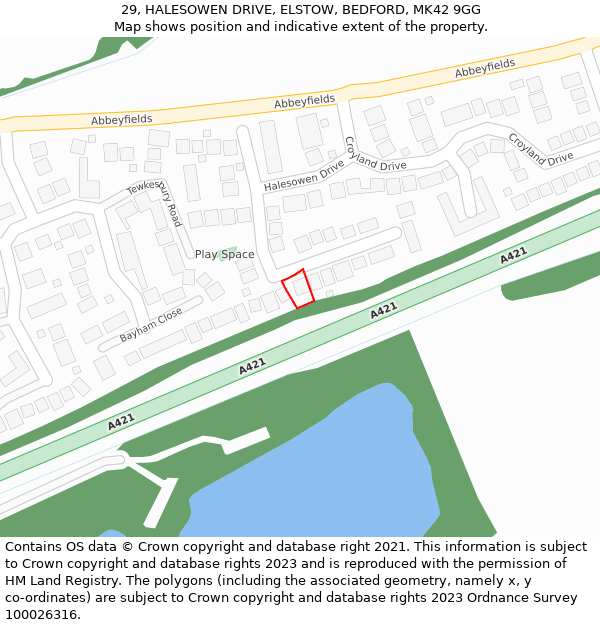 29, HALESOWEN DRIVE, ELSTOW, BEDFORD, MK42 9GG: Location map and indicative extent of plot