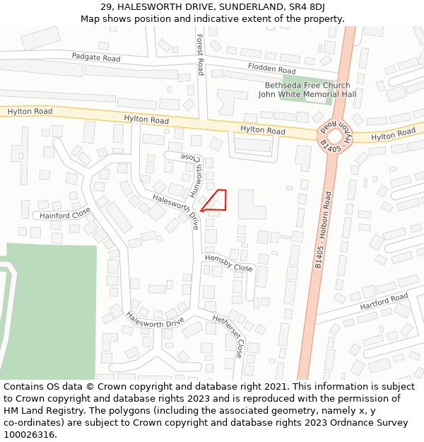 29, HALESWORTH DRIVE, SUNDERLAND, SR4 8DJ: Location map and indicative extent of plot