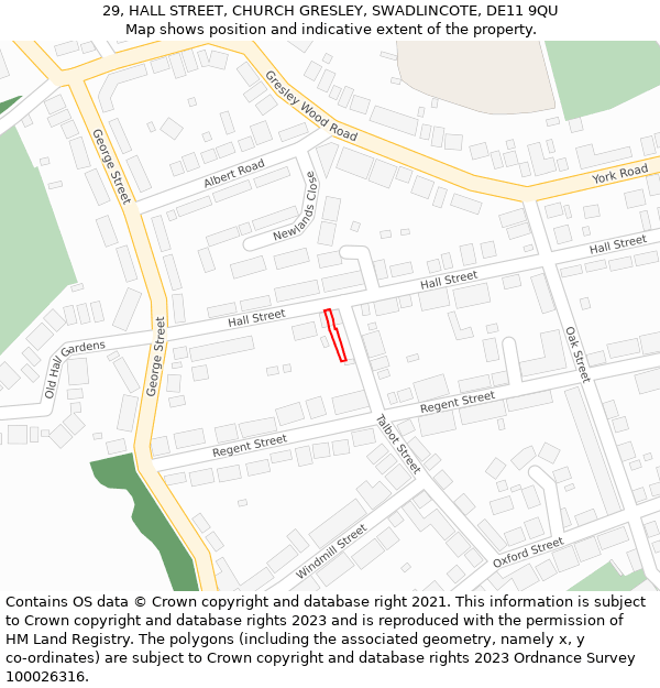 29, HALL STREET, CHURCH GRESLEY, SWADLINCOTE, DE11 9QU: Location map and indicative extent of plot