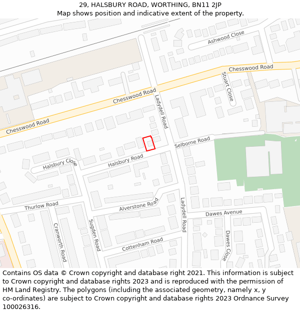 29, HALSBURY ROAD, WORTHING, BN11 2JP: Location map and indicative extent of plot