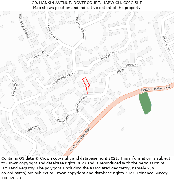 29, HANKIN AVENUE, DOVERCOURT, HARWICH, CO12 5HE: Location map and indicative extent of plot