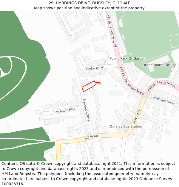 29, HARDINGS DRIVE, DURSLEY, GL11 4LP: Location map and indicative extent of plot