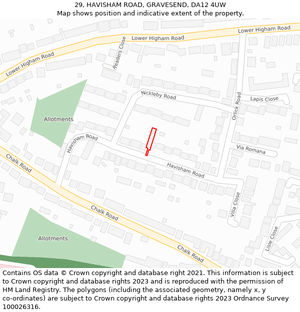 29, HAVISHAM ROAD, GRAVESEND, DA12 4UW: Location map and indicative extent of plot