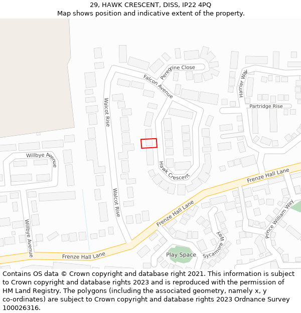 29, HAWK CRESCENT, DISS, IP22 4PQ: Location map and indicative extent of plot