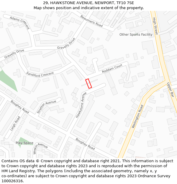 29, HAWKSTONE AVENUE, NEWPORT, TF10 7SE: Location map and indicative extent of plot