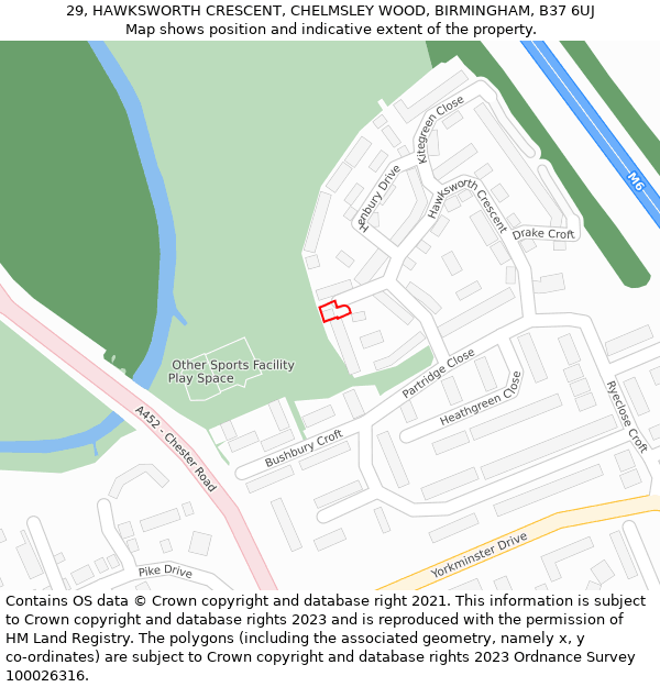 29, HAWKSWORTH CRESCENT, CHELMSLEY WOOD, BIRMINGHAM, B37 6UJ: Location map and indicative extent of plot