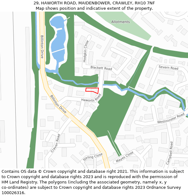 29, HAWORTH ROAD, MAIDENBOWER, CRAWLEY, RH10 7NF: Location map and indicative extent of plot