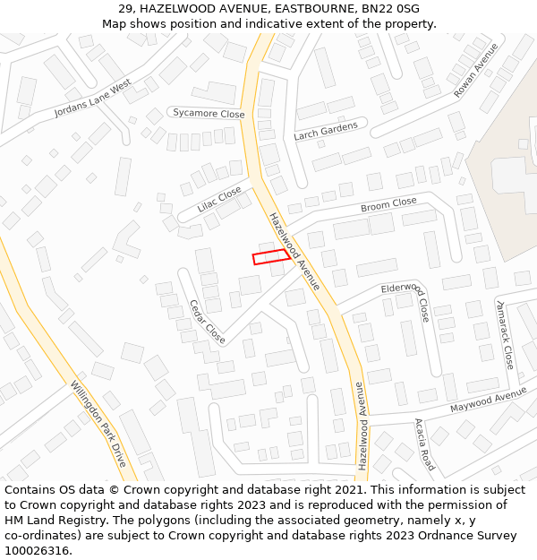 29, HAZELWOOD AVENUE, EASTBOURNE, BN22 0SG: Location map and indicative extent of plot
