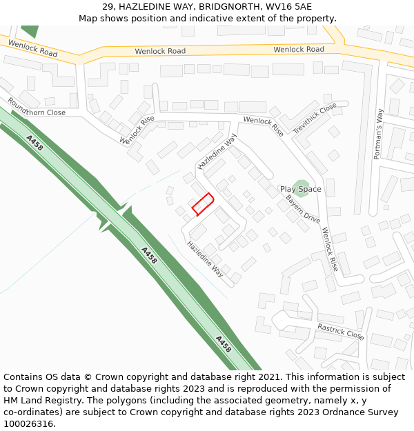 29, HAZLEDINE WAY, BRIDGNORTH, WV16 5AE: Location map and indicative extent of plot