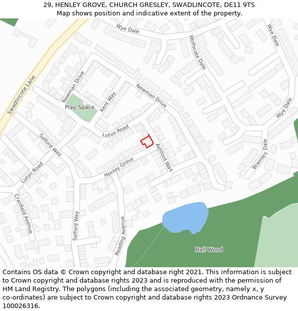 29, HENLEY GROVE, CHURCH GRESLEY, SWADLINCOTE, DE11 9TS: Location map and indicative extent of plot