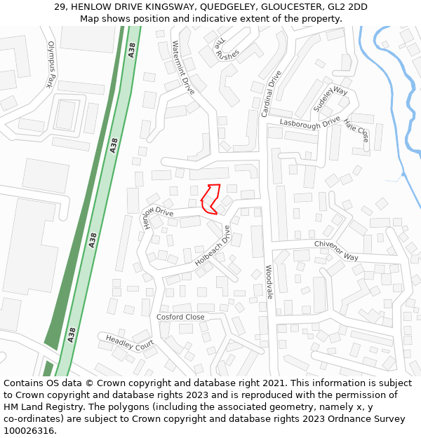 29, HENLOW DRIVE KINGSWAY, QUEDGELEY, GLOUCESTER, GL2 2DD: Location map and indicative extent of plot