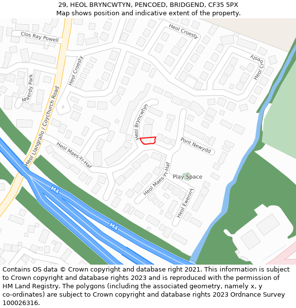 29, HEOL BRYNCWTYN, PENCOED, BRIDGEND, CF35 5PX: Location map and indicative extent of plot