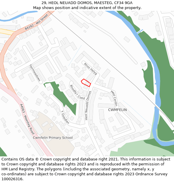 29, HEOL NEUADD DOMOS, MAESTEG, CF34 9GA: Location map and indicative extent of plot