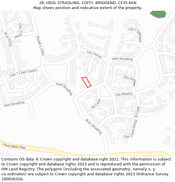 29, HEOL STRADLING, COITY, BRIDGEND, CF35 6AN: Location map and indicative extent of plot